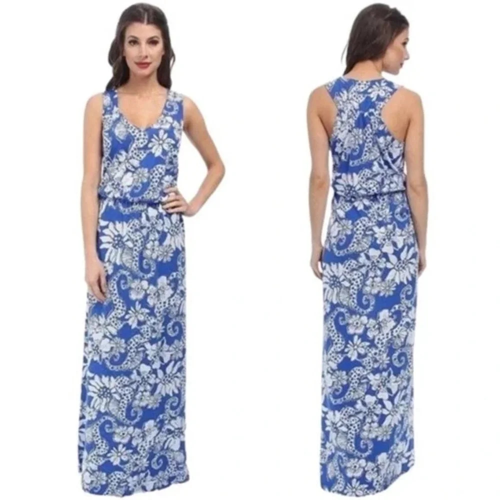 Lilly Pulitzer Mills Seahorse Maxi Dress/Blue-White, 33852